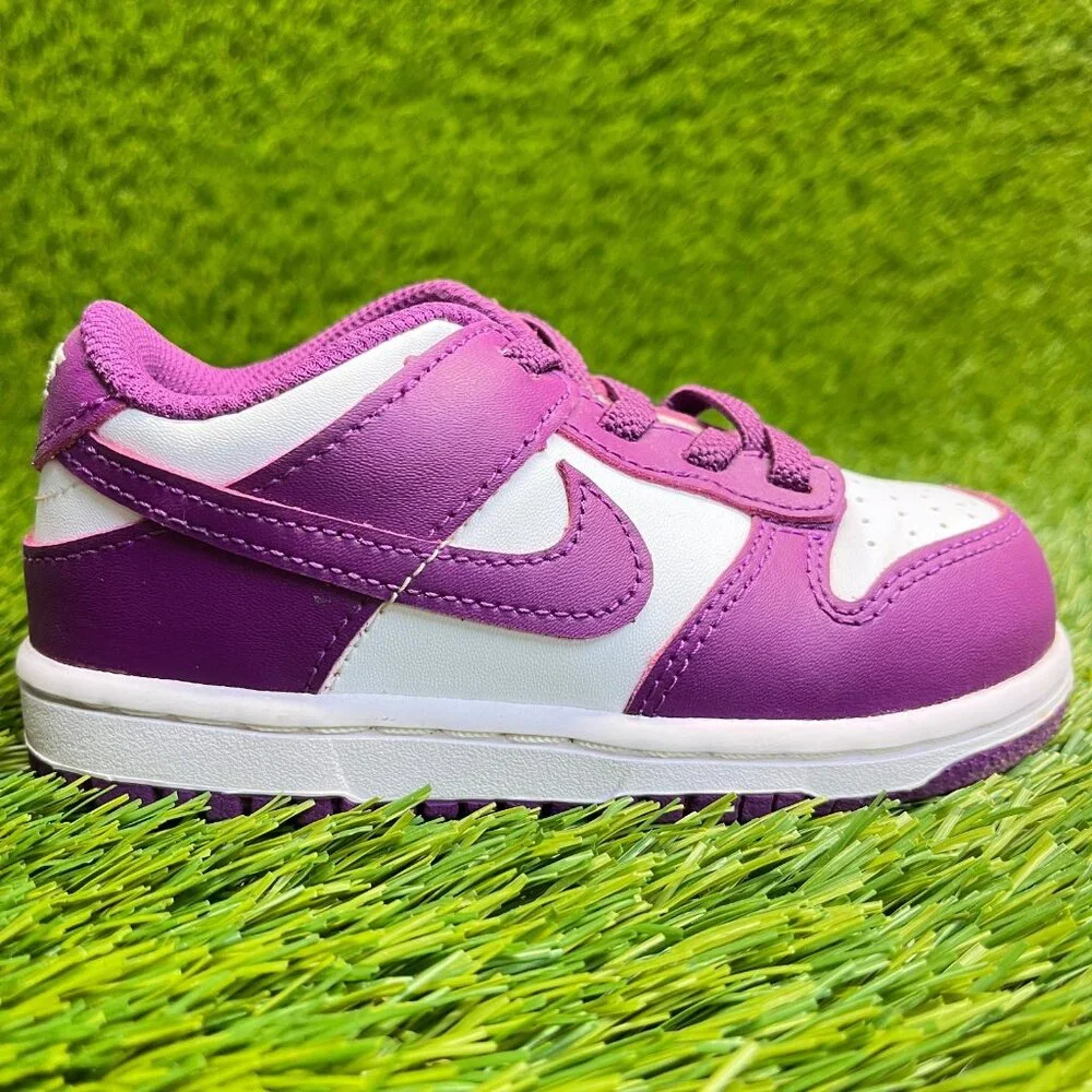 Nike Dunk Low Viotech Girls Size 8C Purple White Athletic Leather Shoes Sneakers